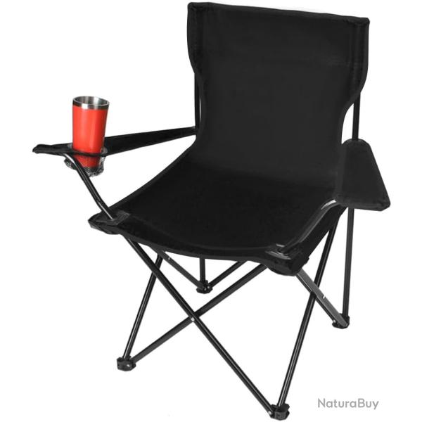 Chaise pliante avec porte gobelet - Noir -  Camping, p�che, etc. LIVRAISON GRATUITE ET RAPIDE