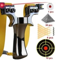 Pack Fronde de chasse / lance pierre noir avec laser, cibles, elastiques et billes en metal