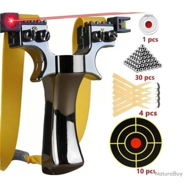 Pack Fronde de chasse / lance pierre noir avec laser, cibles, elastiques et billes en metal