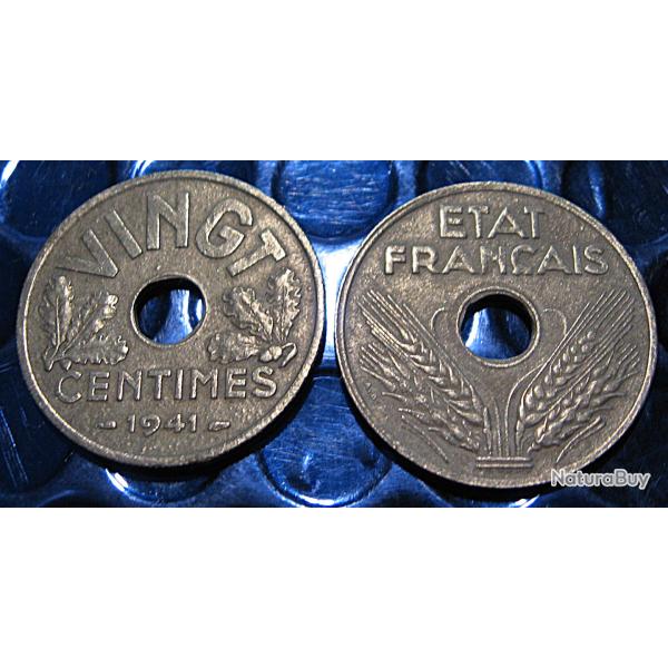 France   pieces de 20 centimes LINDAUER 1941 ttb zinc