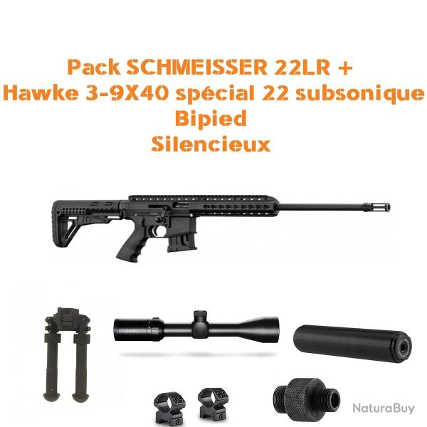 Pack SCHMEISSER 22LR + Hawke 3-9X40 sp�cial 22 subsonique Montage m�dium