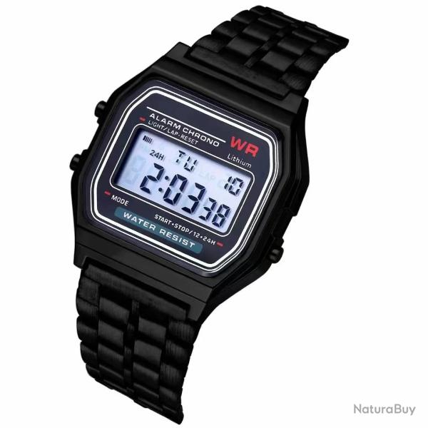 Montre digitale Noir couleur Argent �tanche pour Homme/Femme/Enfant