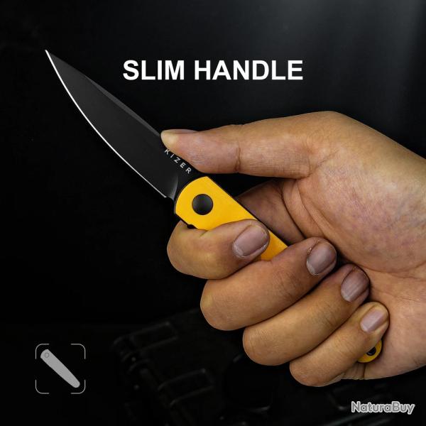 Couteau Kizer Bamboo Yellow Lame Nitro-V Black Manche G10 Liner Lock KIV3722A3