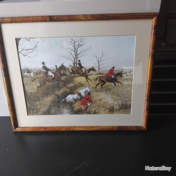 Gravure encadre thme la chasse  courre