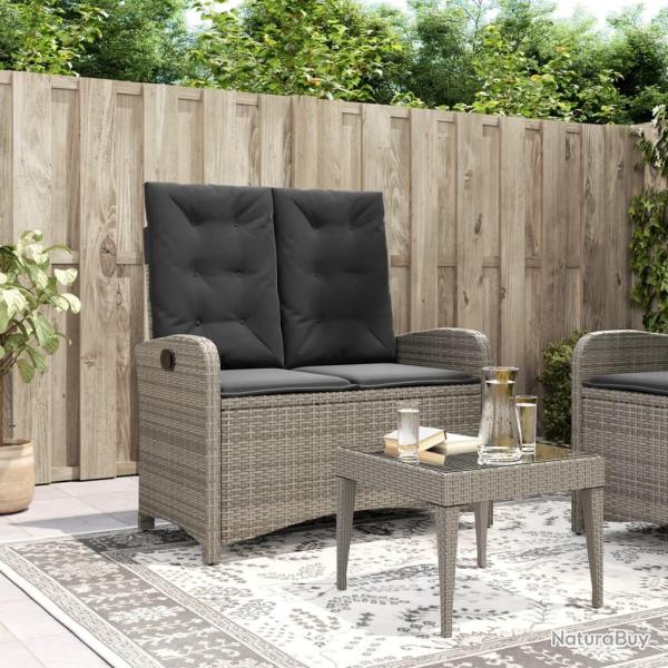 Banc inclinable de jardin avec coussins gris r�sine tress�e