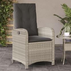 Chaise inclinable de jardin coussins gris clair r&eacute;sine tress&eacute;e