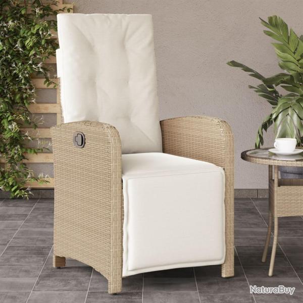Chaise inclinable de jardin et repose-pied beige r�sine tress�e