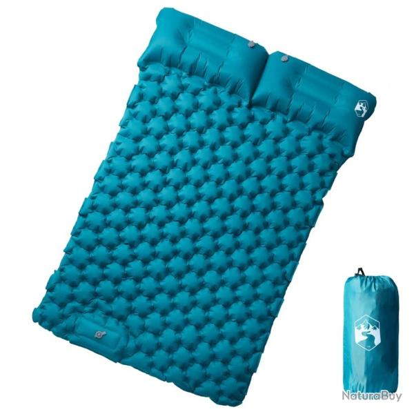 Matelas de camping autogonflant avec oreillers 2 personnes bleu