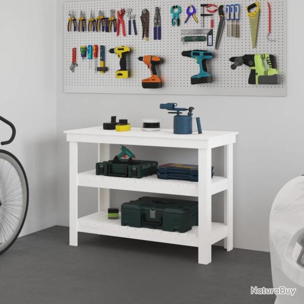 Banc de travail Blanc 110,5x50x80 cm Bois de pin massif