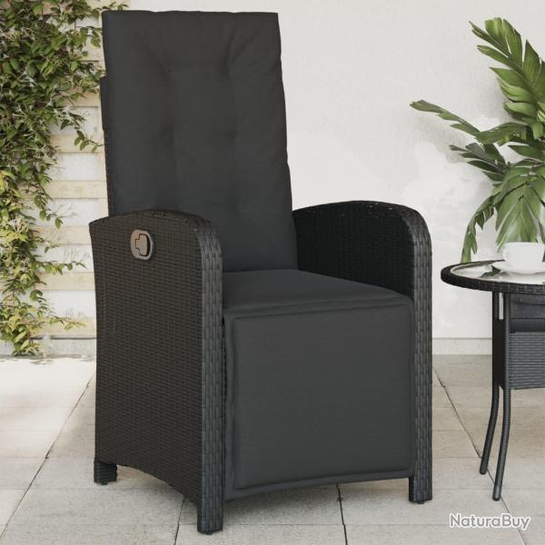 Chaise inclinable de jardin et repose-pied noir r�sine tress�e