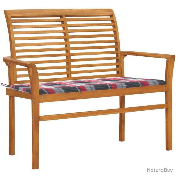 Banc de jardin avec coussin � carreaux rouge 112 cm Teck massif