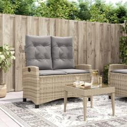 Banc inclinable de jardin avec coussins beige r&eacute;sine tress&eacute;e