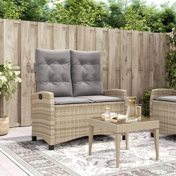 Banc inclinable de jardin avec coussins beige r�sine tress�e