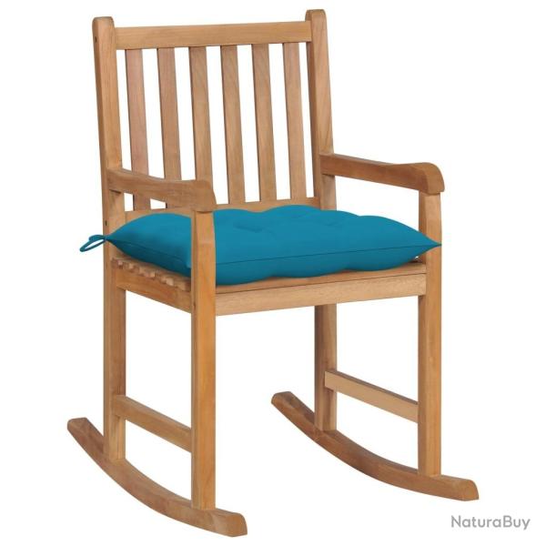 Chaise  bascule avec coussin bleu clair Bois de teck solide