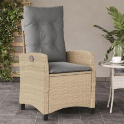 Chaise inclinable de jardin coussins m&eacute;lange beige poly rotin