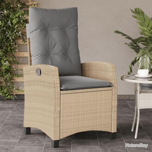 Chaise inclinable de jardin coussins m�lange beige poly rotin