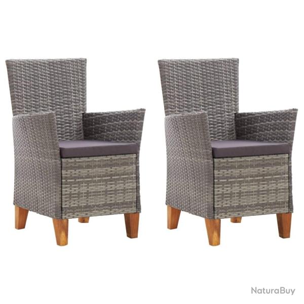 Chaises de jardin lot de 2 avec coussins Rsine tresse Gris