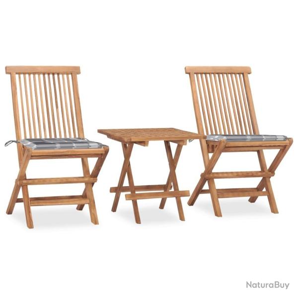 Ensemble  manger d'extrieur pliable avec coussin 3 pcs Teck
