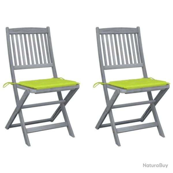 Chaises pliables d'extrieur lot de 2 et coussins Bois d'acacia