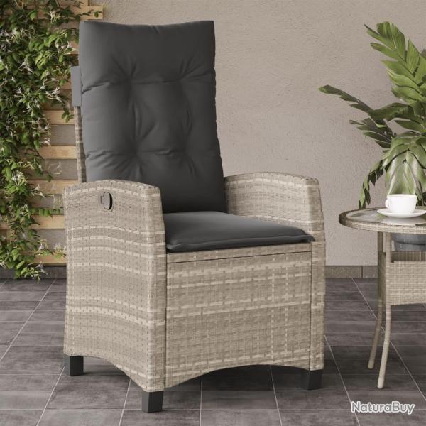 Chaise inclinable de jardin coussins gris clair rsine tresse
