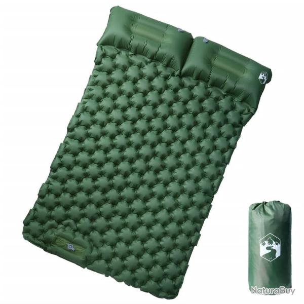 Matelas de camping autogonflant avec oreillers 2 personnes vert