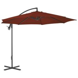 Parasol de jardin en porte-&agrave;-faux avec m&acirc;t en acier terre cuite