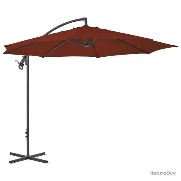 Parasol de jardin en porte--faux avec mt en acier terre cuite