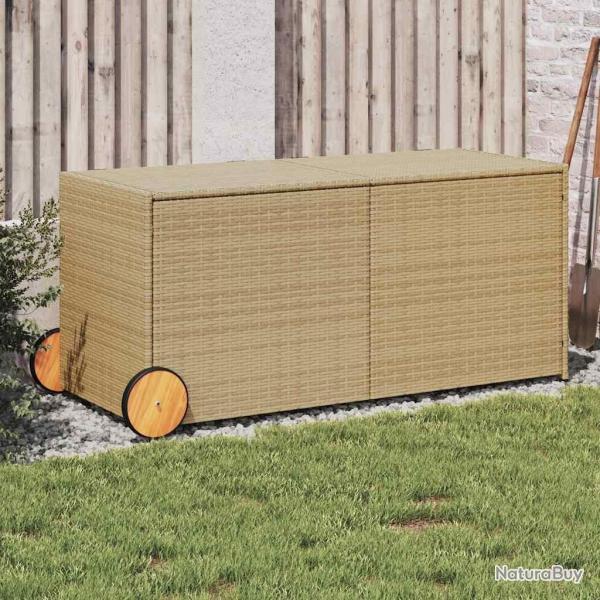 Bo�te de rangement de jardin et roues m�lange beige 283L rotin