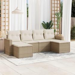 Salon de jardin avec coussins 6 pcs beige r&eacute;sine tress&eacute;e