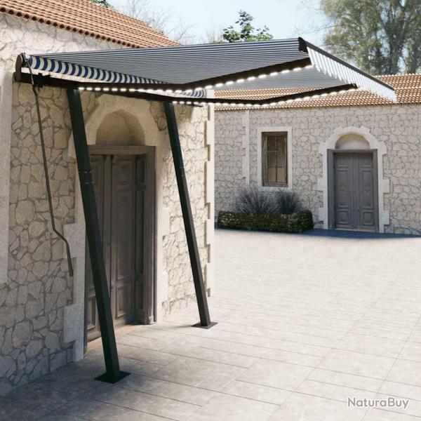 Auvent manuel rtractable avec LED 3,5x2,5 m Bleu et blanc