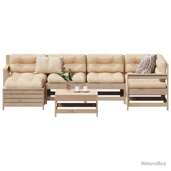 Salon de jardin 7 pcs bois de pin massif