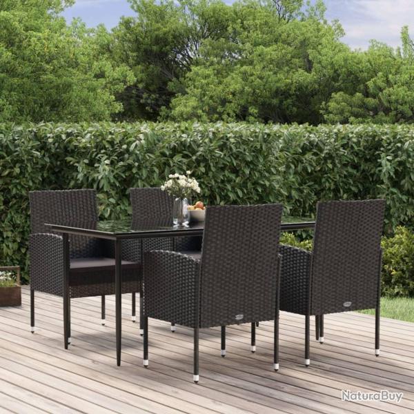 Ensemble � manger de jardin coussins 5pcs Noir R�sine tress�e