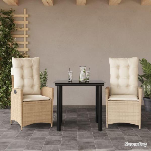 Ensemble � manger de jardin et coussins 3 pcs Beige poly rotin