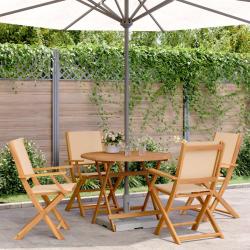 Ensemble &agrave; manger de jardin 5 pcs beige tissu et bois massif