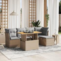 Salon de jardin avec coussins 6 pcs beige r&eacute;sine tress&eacute;e