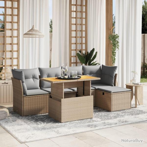 Salon de jardin avec coussins 6 pcs beige r�sine tress�e