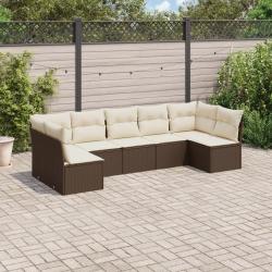 Salon de jardin avec coussins 7 pcs marron r&eacute;sine tress&eacute;e
