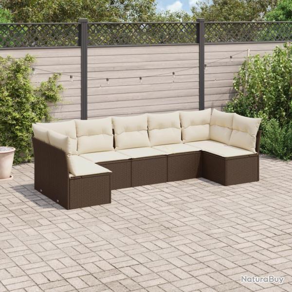 Salon de jardin avec coussins 7 pcs marron r�sine tress�e