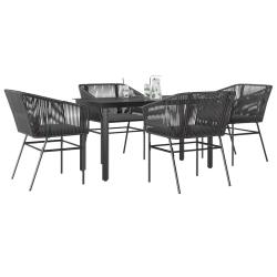 Ensemble &agrave; manger de jardin et coussins 5 pcs noir rotin verre