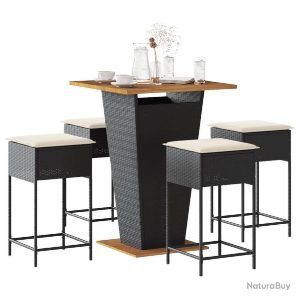 Ensemble de bar de jardin 5 pcs avec coussins noir poly rotin