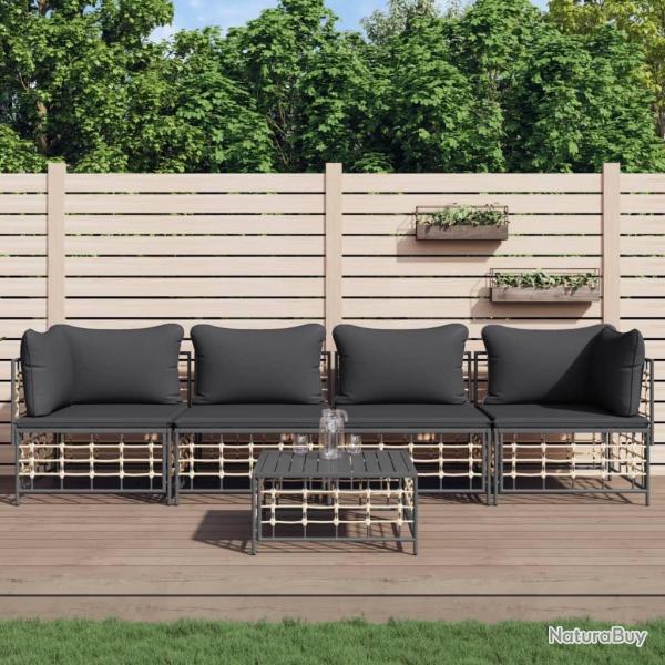 Salon de jardin 5 pcs avec coussins anthracite r�sine tress�e