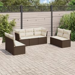 Salon de jardin avec coussins 7 pcs marron r&eacute;sine tress&eacute;e