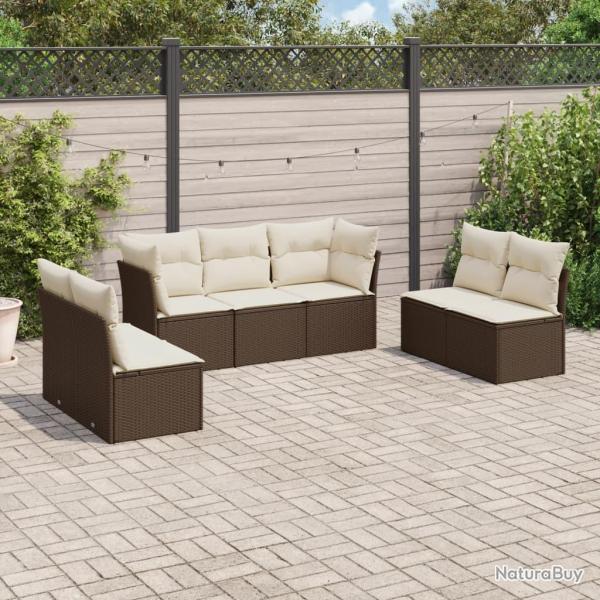Salon de jardin avec coussins 7 pcs marron r�sine tress�e