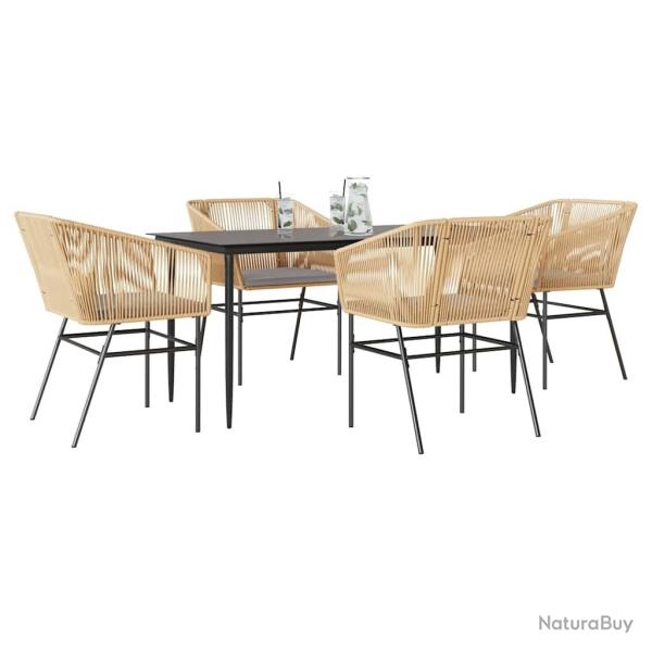 Ensemble � manger jardin coussins 5pcs marron poly rotin verre