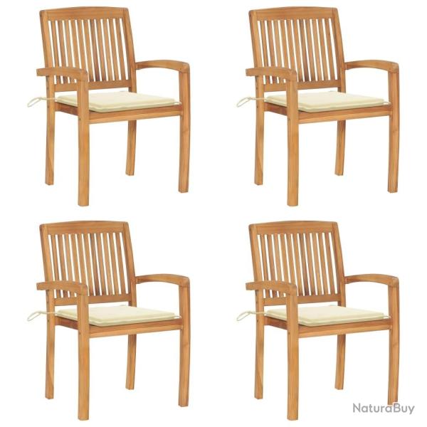 Chaises de jardin empilables avec coussins lot de 4 Teck solide