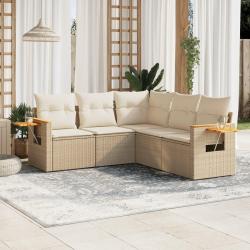 Salon de jardin avec coussins 5 pcs beige r&eacute;sine tress&eacute;e