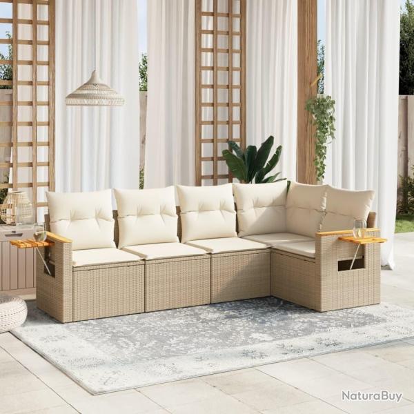 Salon de jardin avec coussins 5 pcs beige r�sine tress�e