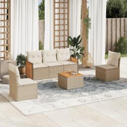 Salon de jardin avec coussins 6 pcs beige r&eacute;sine tress&eacute;e