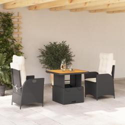 Ensemble &agrave; manger de jardin avec coussins 3 pcs Noir