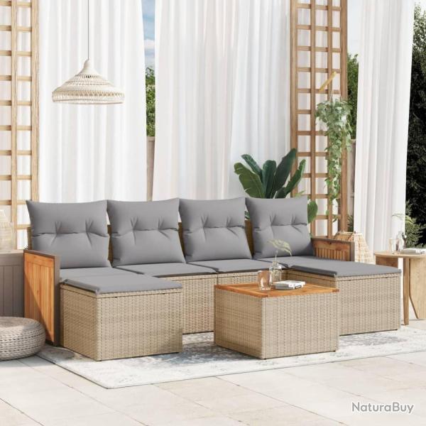 Salon de jardin avec coussins 7 pcs beige r�sine tress�e